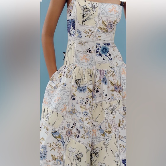 Anthropologie Maeve Cotton Sleeveless Square Neck Tile Printed Midi Maxi Dress - Picture 5 of 7